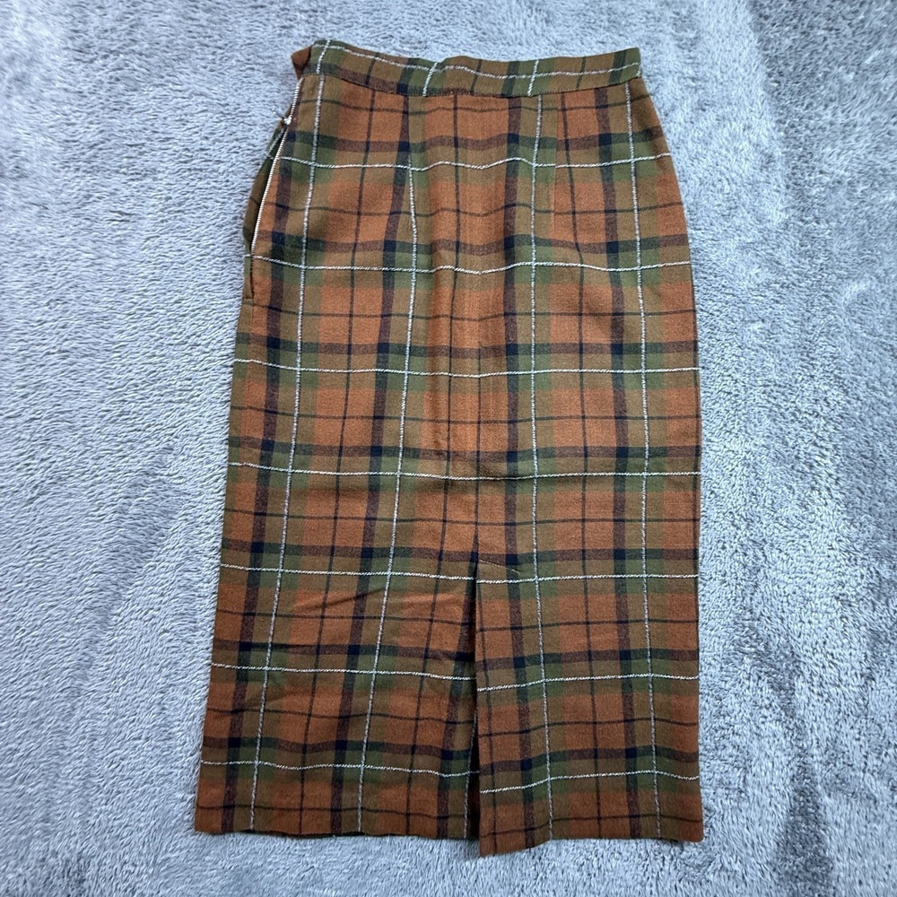 Vintage 60s 70s Mr Do Plaid Pencil Skirt High Waist Wool Blend Midi Womens XS - Picture 2 of 8